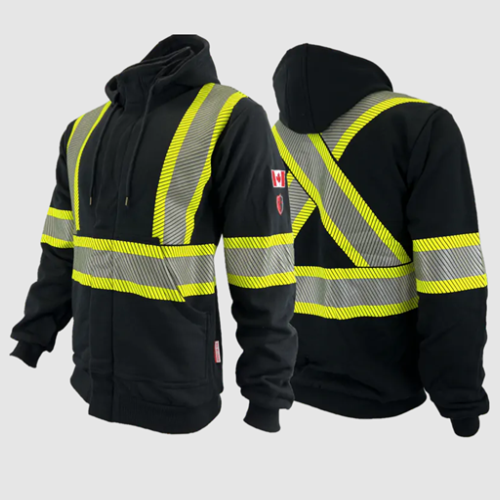 Atlas Zip-up FR/AR Winter Hoodies w/ Segmented 4” Stripe Black 402BLK