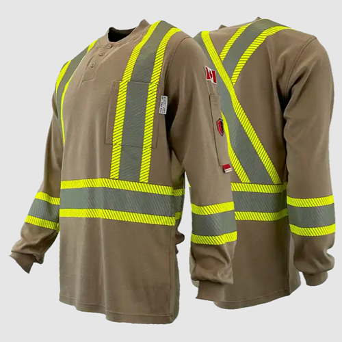 Atlas FR/AR Henley Shirts with 4” Segmented Stripe Khaki 4034KK