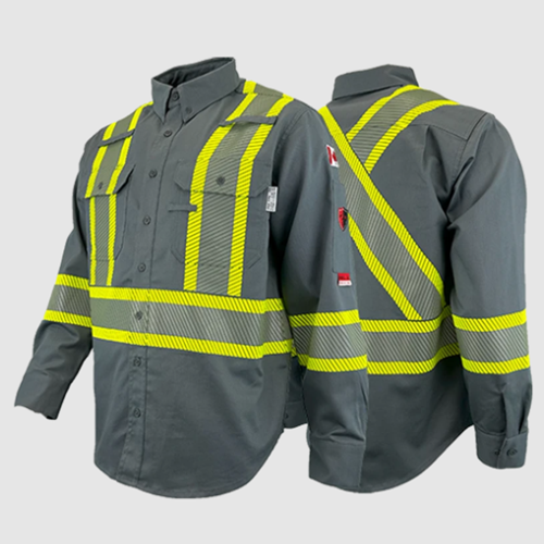 Atlas FR/AR Button Down Grey Work Shirt 4” Stripe 4044GR