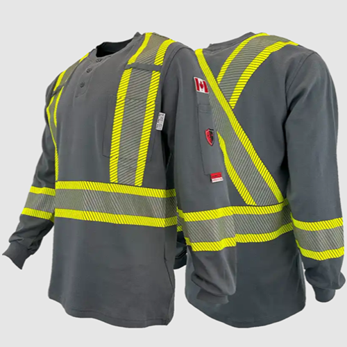 Atlas FR/AR Henley Shirts with 4” Segmented Striping Grey