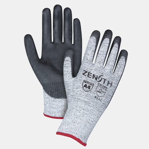 Zenith Seamless Stretch Cut-Resistant Gloves, 13 Gauge, Polyurethane Coated, HPPE Shell, ANSI/ISEA 105 Level 4/EN 388 Level 5